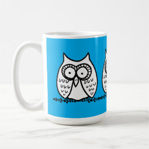 Caneca De Café Olhos Grandes Três Corujas de Desenho Animado Azul