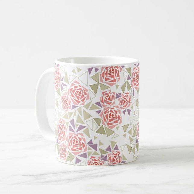 Caneca De Café olive beige mosaic floral pattern retro  (Frente Esquerda)