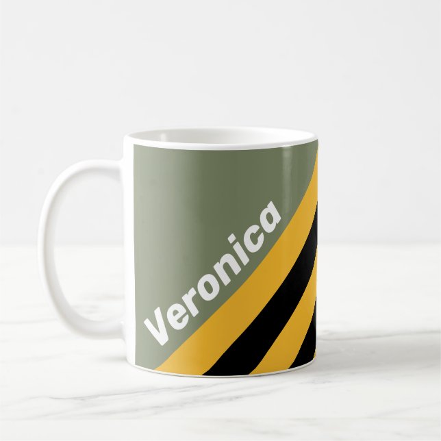 Caneca De Café Olive Nightlight Stripes with Name (Esquerda)