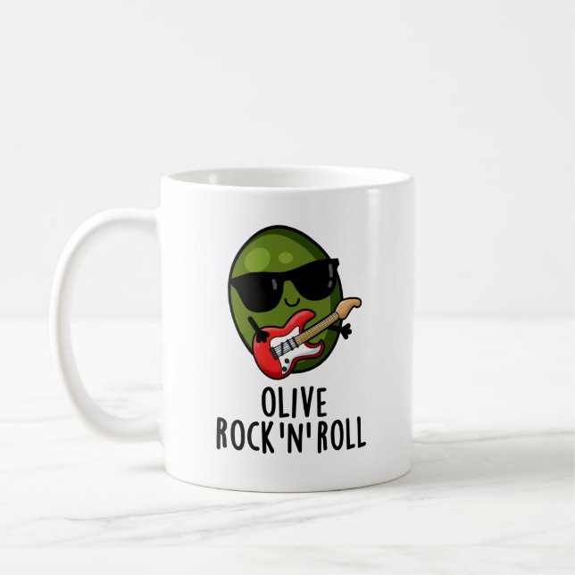 Caneca De Café Olive Rock E Roll Funny Rocker Olive Pun (Esquerda)