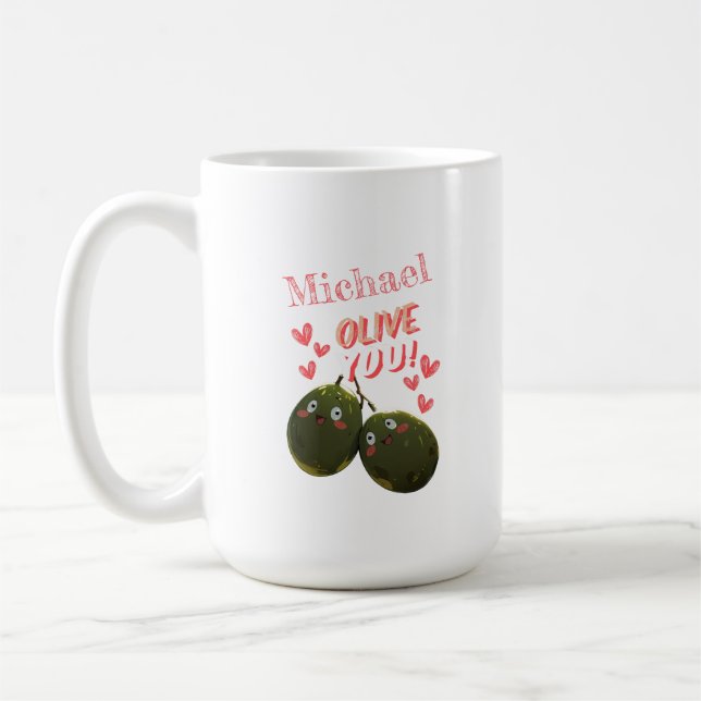 Caneca De Café Olive You Two Olives Hearts (Esquerda)