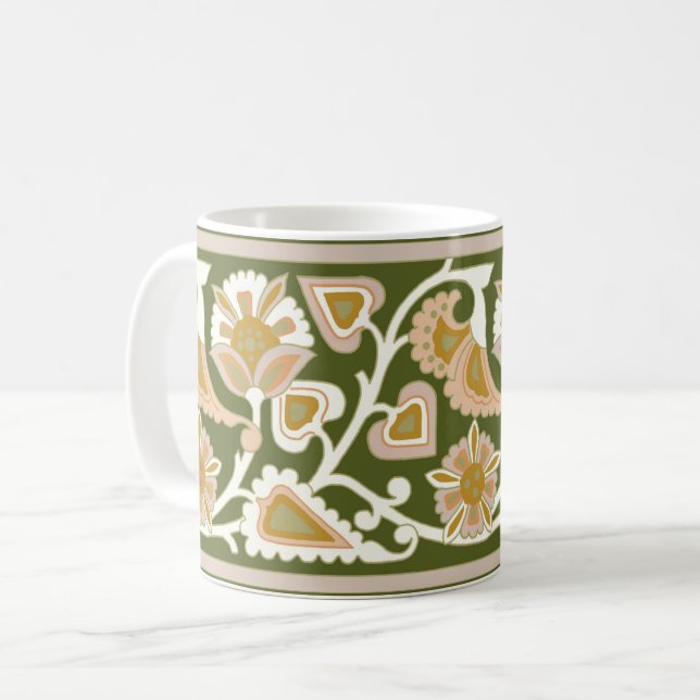 Caneca De Café Oliveira e Peach Art Nouveau Café Floral Mug (Frente Esquerda)