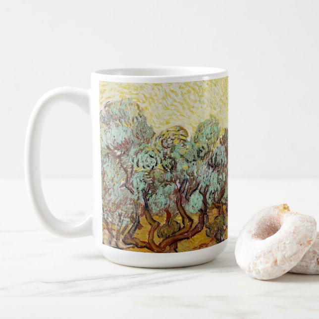 Caneca De Café Oliveiras com céu amarelo e sol (Com Donut)