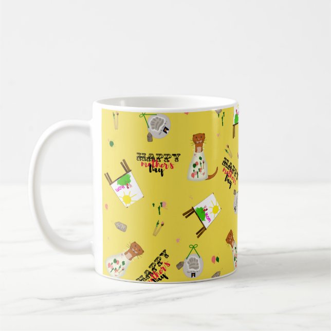 Caneca De Café Oliver The Otter Dia de as mães Pattern on yellow (Esquerda)