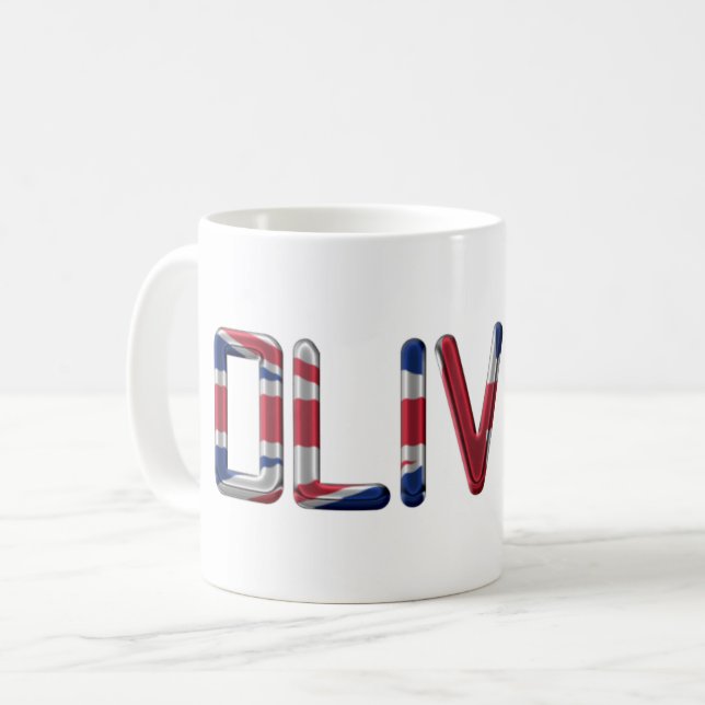 Caneca De Café Oliver UK Flag Name Union Jack Typografia (Frente Esquerda)