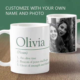 Caneca De Café Olivia name definition custom photo green