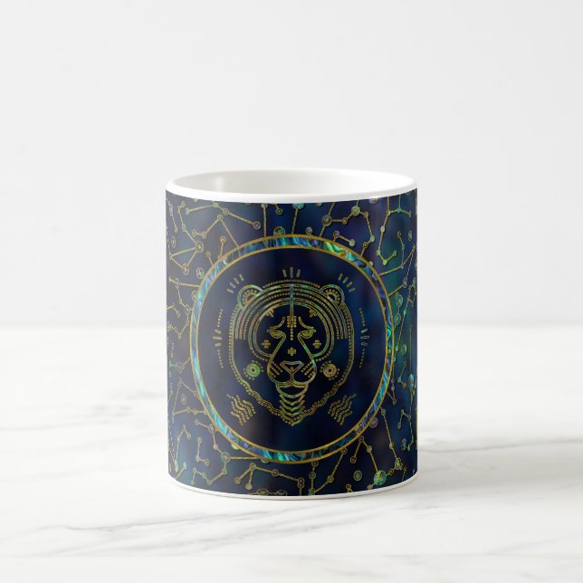 Caneca De Café Olmo Dourado do zodíaco de Leo na constelação (Centro)