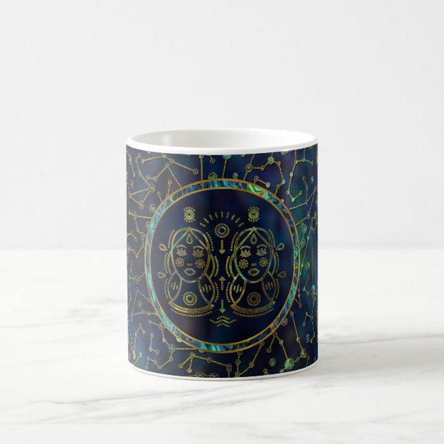 Caneca De Café Olmo Dourado do zodíaco dos Gêmeos na constelação (Centro)