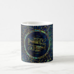 Caneca De Café Olmo Dourado do zodíaco dos peixes na constelaç