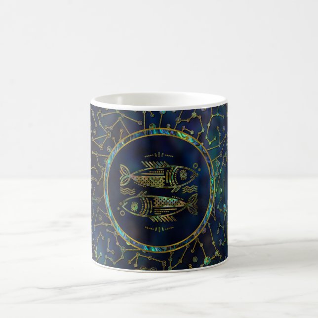 Caneca De Café Olmo Dourado do zodíaco dos peixes na constelação (Centro)