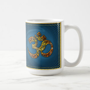 Caneca De Café OM (AUM XL - SOU) - Gold moldura - azul