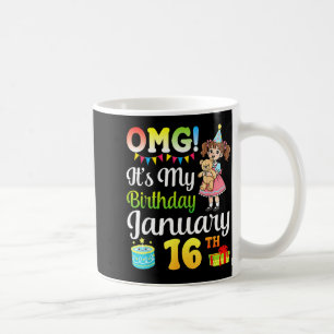 Caneca De Café Omg É Meu Aniversário Nasci Em 16 De Janeiro Menin