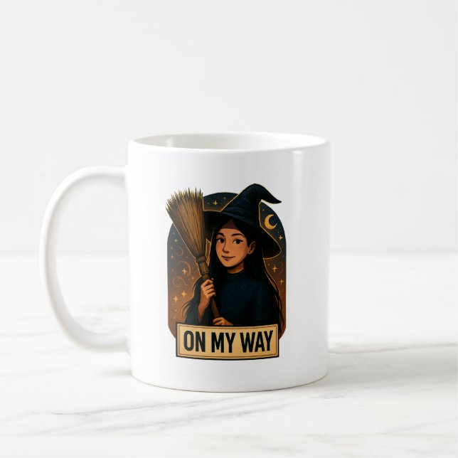 Caneca De Café On My Way | Cute Witch Wall Art (Esquerda)