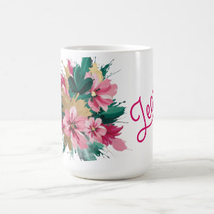 Caneca De Café Onda de buquê floral rosa