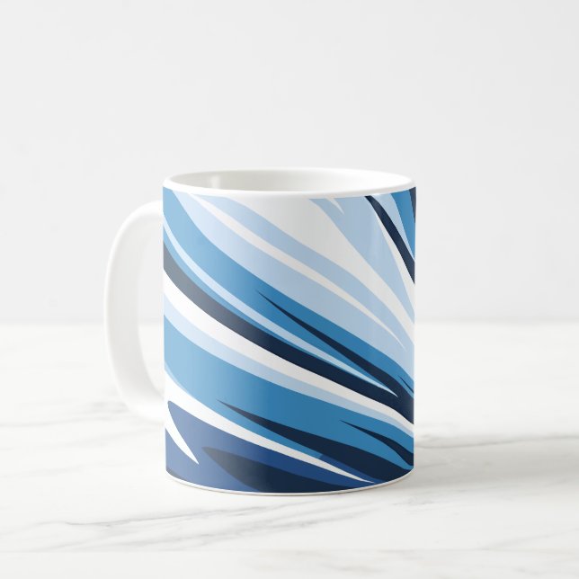 Caneca De Café Onda dinâmica de Abstrato em tons azuis (Frente Esquerda)