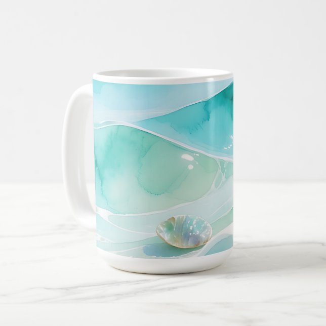 Caneca De Café Onda do Mar de Turquesa Concha (Frente Esquerda)