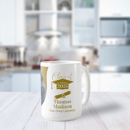 Caneca De Café Onda Dourada Branca de Graduação Moderna