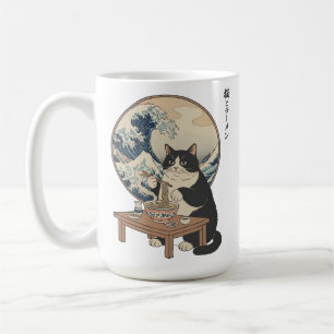 Caneca De Café Onda Grande Gato Japonês Comendo Ramen Arte Divert