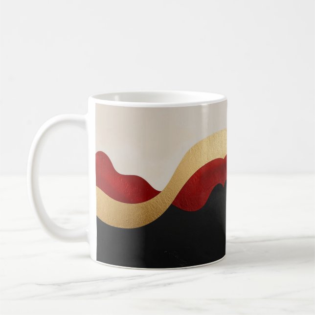 Caneca De Café Onda Moderna Dourado Vermelho Preto (Esquerda)