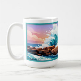 Caneca De Café Onda Oceânica Vibrante Batendo na Costa Rochosa