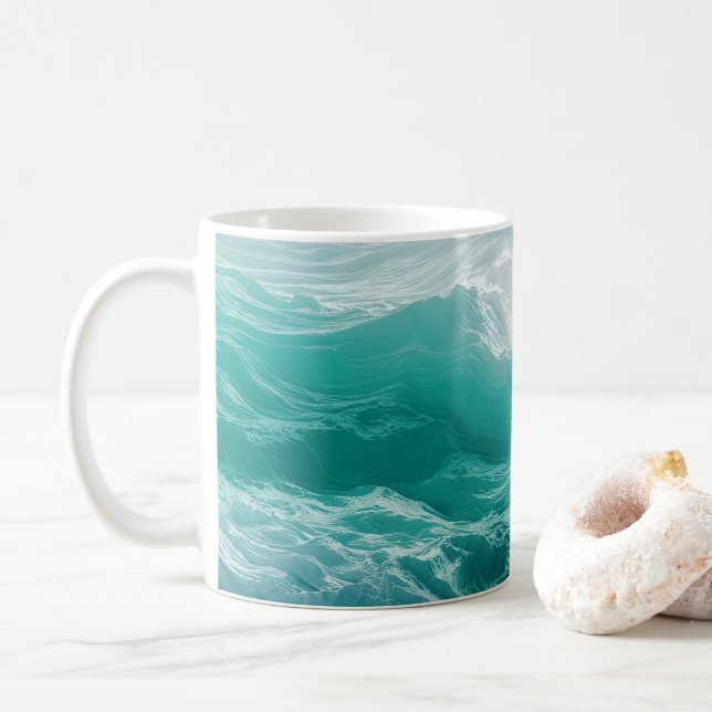 Caneca De Café Ondas Abstratas do Oceano Turquesa Sonho (Com Donut)