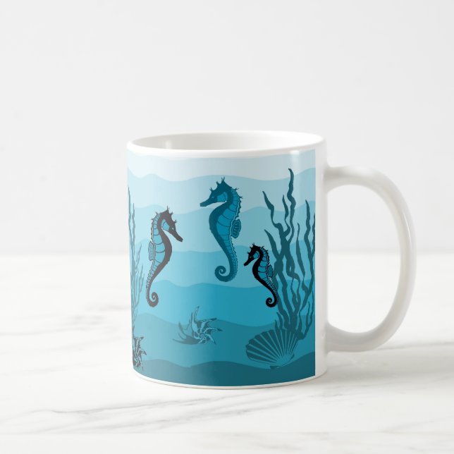 Caneca De Café Ondas, Aqua, impressão azul oceânico, conchas de c (Direita)