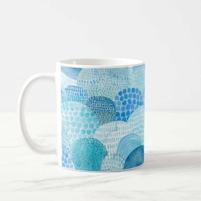 Caneca De Café Ondas, baleia, textura azul infantil (Esquerda)