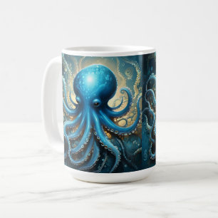 Caneca De Café Ondas Celestiais: A Arte Fractal do Polvo Azul