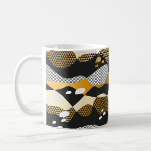 Caneca De Café Ondas de abstrato com textura geométrica em ouro