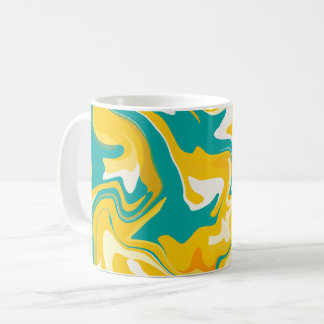 Caneca De Café Ondas de Abstrato vibrantes em amarelo e turquesa