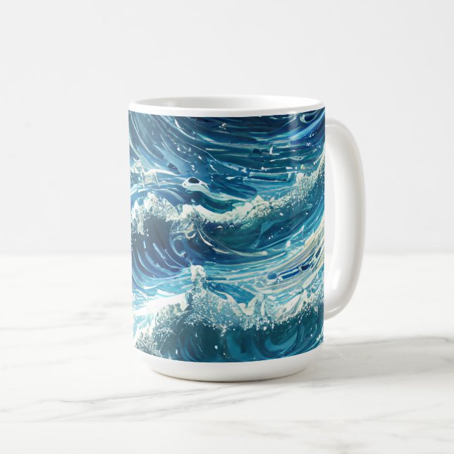 Caneca De Café Ondas do Oceano Azul (Frente Esquerda)