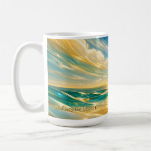 Caneca De Café Ondas do Oceano Turquesa Dourado Pôr do Sol