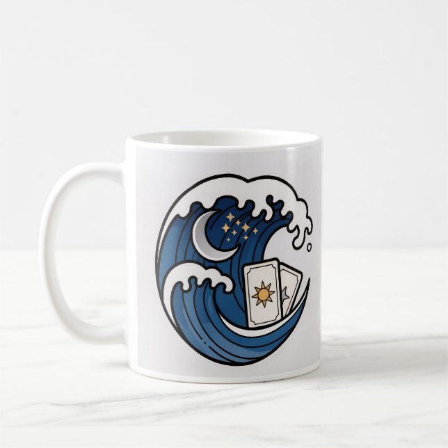 Caneca De Café Ondas Em Crashing & Cartas de Tarot (Esquerda)