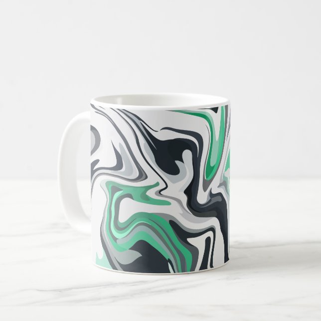 Caneca De Café Ondas Emerald em Arte Fluida Abstrato (Frente Esquerda)
