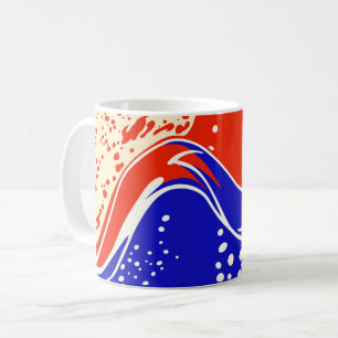 Caneca De Café Ondas Fluidas Abstratas em Vermelho e Azul