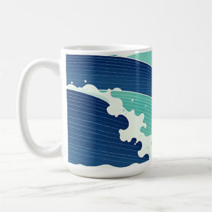 Caneca De Café Ondas Oceânicas Azul Turquesa Estilo Japonês
