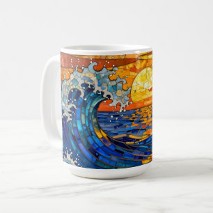 Caneca De Café Ondas Oceânicas da Costa ao Pôr do Sol  