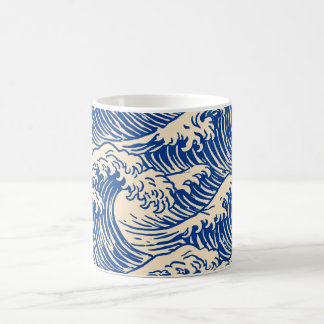 Caneca De Café Ondas Oceânicas Índigo em Creme Quente