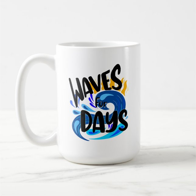 Caneca De Café Ondas Para Dias, Vida Praia, Ilustração Oceânica (Esquerda)