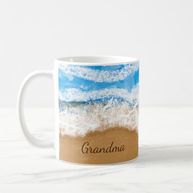 Caneca De Café Ondas personalizadas do oceano caindo em Sandy Bea (Esquerda)