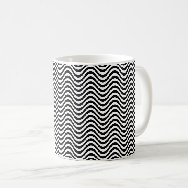 Caneca De Café Ondas Pretas e Brancas (Frente Esquerda)