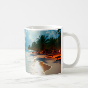 Caneca De Café Ondas tropicais praia azul nublada