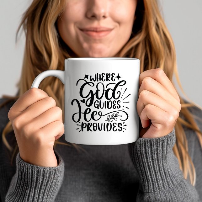 Caneca De Café Onde Deus Guia Ele Fornece Verso Bíblia (Where God Guides He Provides Bible Verse Coffee Mug)