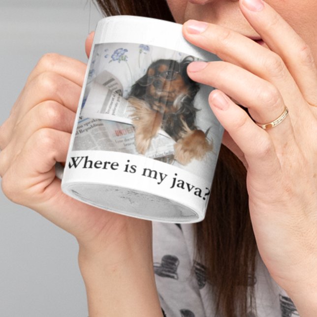 Caneca De Café Onde está o meu java? Cavalier King Charles Spanie (Start your day with a smile! This hilarious mug captures the playful antics of this dog!)