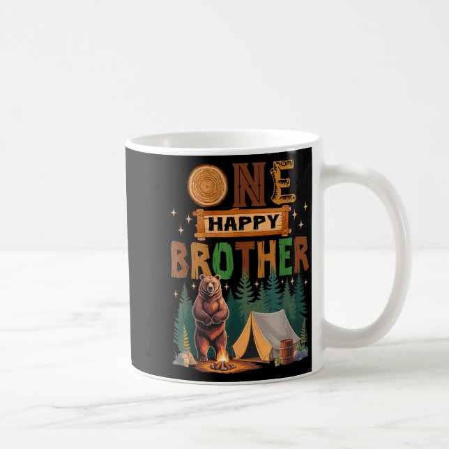 Caneca De Café One Happy Brother Camper 1st Birthday Camng Bear  (Direita)