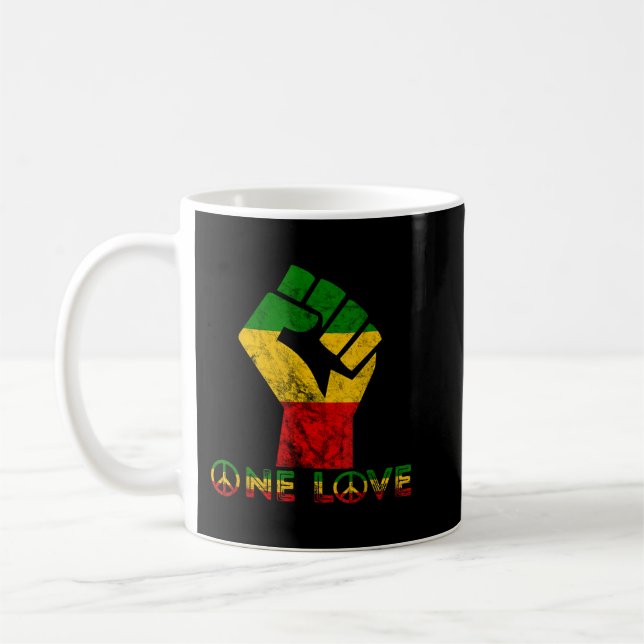 Caneca De Café One Love Reggae Fist Rasta Reggae Music Jamaica Ra (Esquerda)