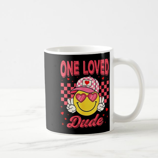 Caneca De Café One Loved Dude Checkered Heart Valentines Day Boys (Direita)