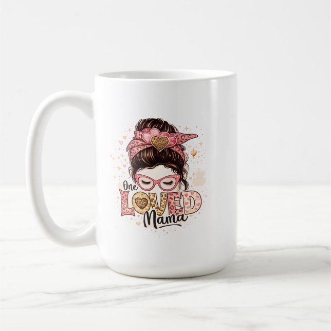 Caneca De Café One Loved Mama Cute Leopard Heart Mom Quote (Esquerda)