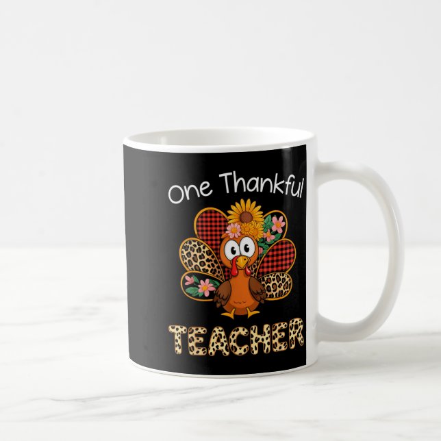 Caneca De Café One Thankful Teacher Funny Cute Turkey Thanksgivin (Direita)