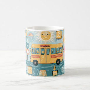 Caneca De Café ônibus escolar amarelo clássico cheio de crianças 